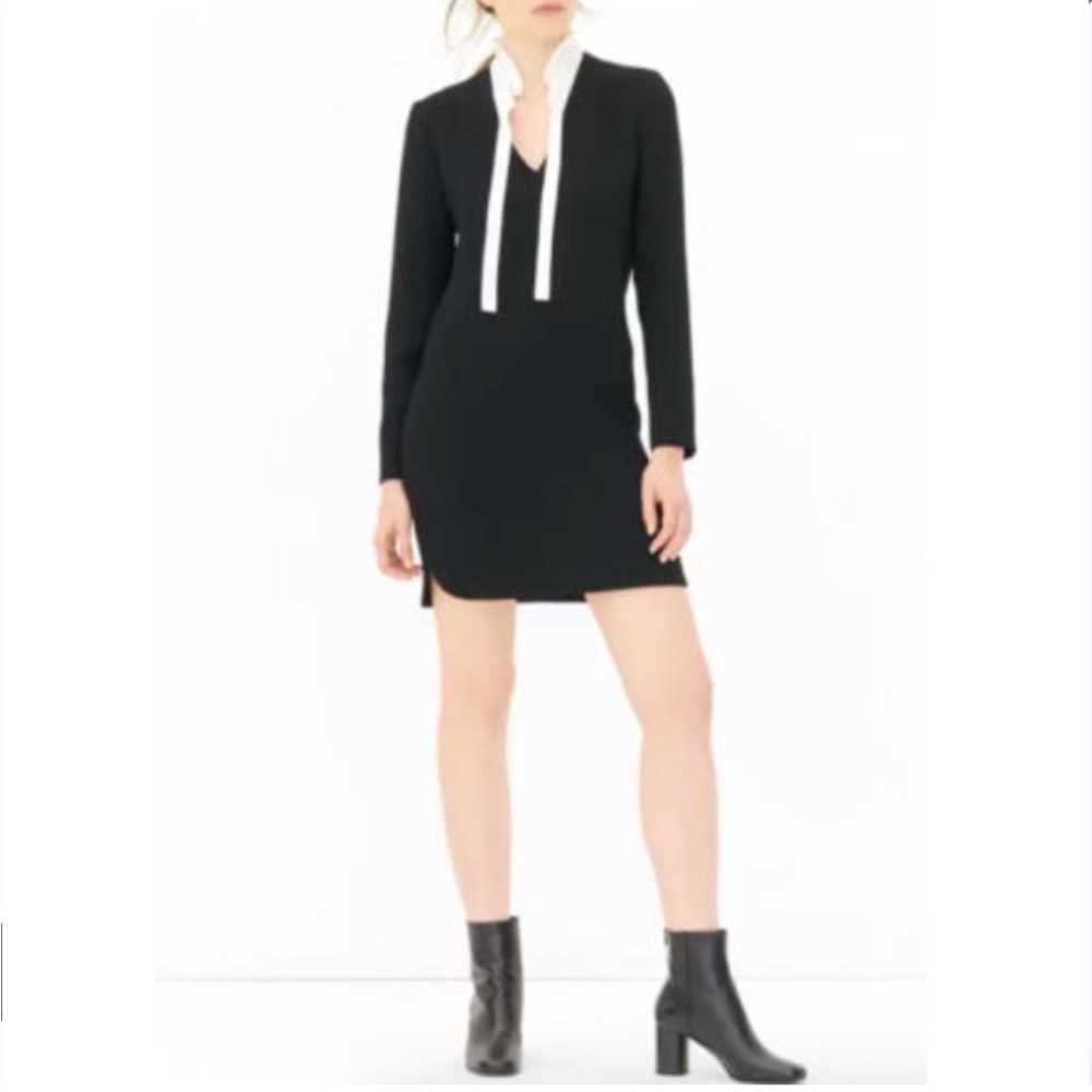 Sandro Navy and White Long Sleeve Dress Size 1